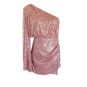 Flying Tomato One-Shoulder Sequin Dress Rose Gold/blush Pink Size Large